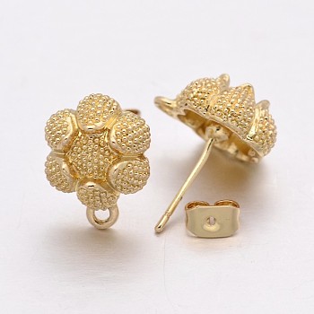 Alloy Flower Stud Earring Findings, with Loop, Long-Lasting Plated, Light Gold, 14x10x6mm, Hole: 1mm, Pin: 0.6mm
