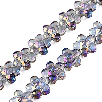 Electroplate Glass Beads Strands, Flower, Blue Violet, 12x12.5x7mm, Hole: 1mm, about 54~55pcs/strand, 24.57~24.96 inch(62.4~63.4cm)