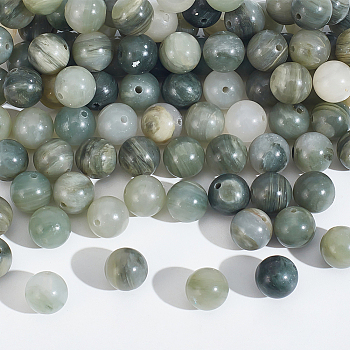 2 Strands Natural Green Rutilated Quartz Beads Strands, Round, 8mm, Hole: 1mm, about 47pcs/strand, 15.5 inch(39.5cm)