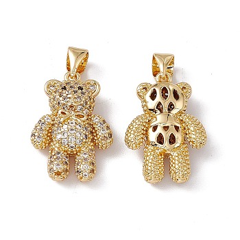 Brass Micro Pave Cubic Zirconia Pendants, Bear Charm, Real 18K Gold Plated, 20x14x5.5mm, Hole: 5x3.5mm