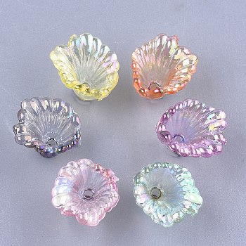Transparent Acrylic Bead Caps, AB Color, Flower, Mixed Color, 10x12x12mm, Hole: 1.2mm