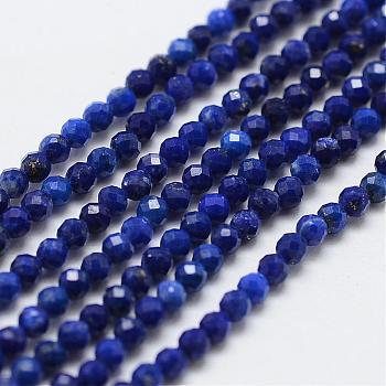 Natural Lapis Lazuli Bead Strands, Round, Faceted, Grade AA, 3mm, Hole: 0.5mm, about 130pcs/strand, 15.3 inch(39cm)