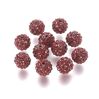 Polymer Clay Rhinestone Beads, Grade A, Round, Pave Disco Ball Beads, Siam, 10x9.5mm, Hole: 1.5mm