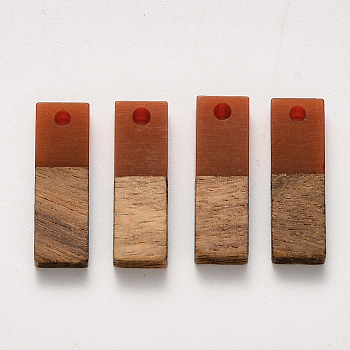 Resin & Walnut Wood Pendants, Rectangle, Sienna, 20x6.5x3mm, Hole: 1.8mm