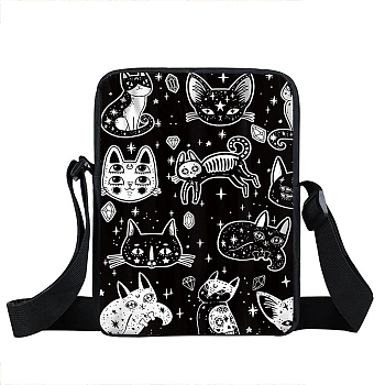 Nylon Crossbody Bags, Gothic Style Messenger Bag for Wiccan Lovers, Cat Shape, 33x22x10cm