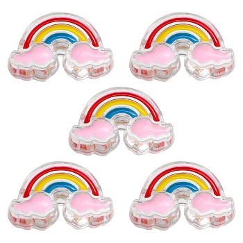 5Pcs Transparent Acrylic Enamel Beads, Rainbow, Pink, 16x26x9mm, Hole: 3.5mm