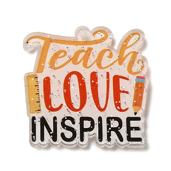 Teachers's Day Acrylic Pendants, Word, 33.5x34x2.5mm, Hole: 1.6mm