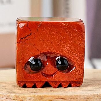Natural Red Jasper Carved Healing Cube Figurines, Reiki Energy Stone Display Decorations, 15~20mm
