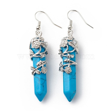 Synthetic Turquoise Bullet with Flower Dangle Earrings(EJEW-G300-02P-08)-2