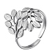 304 Stainless Steel Leaf Open Cuff Ring(RJEW-SZ0001-18P)-1