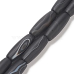 Natural Striped Agate/Banded Agate Beads Strands, Rice, Dyed & Heated, Black, 32~40x13~15mm, Hole: 2mm, about 8pcs/strand, 14.6 inch(G-F354-22D)