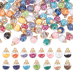 180Pcs 15 Colors Glass Ball Pendants, with Star Glitter Sequins and Golden Plated CCB Plastic Cup Peg Bails, Round, Mixed Color, 20.5x15mm, Hole: 2.5mm, 12pcs/color(GLAA-ME0001-25)