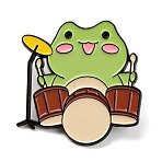 Cartoon Frog Enamel Pins, Zinc Alloy Musical Funny Frog Brooches for Backpack Clothes, Green Yellow, 29.5x29.5mm(JEWB-S033-02E)