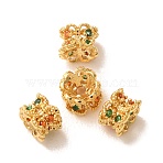 Brass Micro Pave Cubic Zirconia Beads, Flower, Long-Lasting Plated, Rack Plating, Golden, Colorful, 6x4.5mm, Hole: 1.4mm(CU-CBA54A3-02G-01)