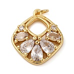 Brass Micro Pave Cubic Zirconia Pendants, Rhombus Charms, with Jump Ring, Long-Lasting Plated, Cadmium Free & Lead Free, Rack Plating, Real 18K Gold Plated, 20.5x18x5mm, Hole: 3mm(KK-P308-69G)
