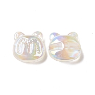 Opaque Acrylic Beads, AB Color Plated, Bear with Letter M Pattern, White, 32x32.5x13mm, Hole: 3mm(OACR-A010-07D)