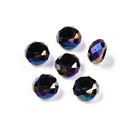 Glass European Beads, Large Hole Beads, AB Color Plated, Faceted, Rondelle, Black, 13~14x7.5~8mm, Hole: 5.5~6mm(GPDL-N005-A14mm-A01)