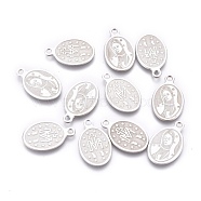 304 Stainless Steel Charms, Laser Cut, Oval with Virgin Mary, Stainless Steel Color, 14.5x9x0.6mm, Hole: 1.4mm(STAS-L247-013P)