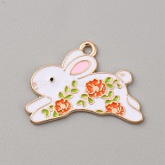 Alloy Enamel Pendants, Light Gold, with Flower Pattern Charm, Rabbit, 20x28x1.3mm, Hole: 1.8mm(ENAM-CJC0004-40C)