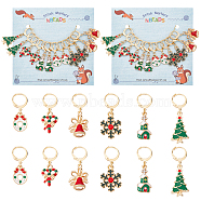 Christmas Theme Alloy Enamel Charm Locking Stitch Markers, Golden Tone 304 Stainless Steel Clasp Stitch Marker, Tree/Bell/Wreath, Mixed Color, 3.1~4.2cm, 6 style, 2pcs/style, 12pcs/set(HJEW-PH01777)