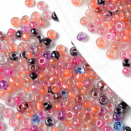 8/0 Glass Seed Beads, Round Hole, Round, Transparent Inside Colours Rainbow & Luster, Mixed Color, 8/0, 3~3.5x2~3mm, Hole: 0.8mm, about 15000pcs/bag, about 450g/bag(SEED-R051-02B-03)