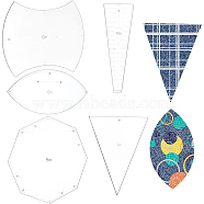 Transparent Acrylic Quilting Templates, Quilting Rulers, Quilting Frames, for Applying Vinyl & Sublimation Designs On Shirts, Mixed Shapes, Clear, 20.5~26.8x10.1~23.5x0.28cm, Hole: 2.8~5mm, 5pcs/set(DIY-WH0381-004)