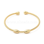 Rack Plating Brass Oval Beaded Cuff Bangle for Women, Cadmium Free & Lead Free, Real 18K Gold Plated, Inner Diameter: 2-3/8 inch(6.05cm)(BJEW-M298-13G)