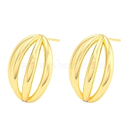 Hollow Oval Rack Plating Brass Stud Earrings, Split Earrings, Long-Lasting Plated, Lead Free & Cadmium Free, Real 18K Gold Plated, 25.5x18mm(EJEW-A028-08G)