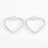 Alloy Rhinestone Pendants, Heart, Platinum, 26.5x24x2mm, Hole: 3mm(ALRI-Q234-016P)