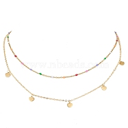 Brass Cable Chains Double Layer Necklaces, with 304 Stainless Steel Charms, Golden, 15.83 inch(40.2cm)(NJEW-JN04498)