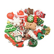 22Pcs Christmas Theme Resin Pendants, with Iron Hoop Findings, Mixed Shapes, 15~31.5x12~30x2~9mm, Hole: 1.8~2mm(FIND-U010-08)