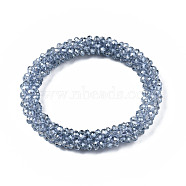 Faceted Transparent Glass Beads Stretch Bracelets, Pearl Luster Plated, Rondelle, Steel Blue, Inner Diameter: 2 inch(5cm)(BJEW-S144-003D-13)