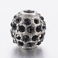 304 Stainless Steel Rhinestone Beads, Round, Black, 10mm, Hole: 3mm(STAS-F150-025AS-01)