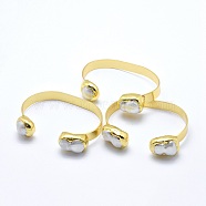Natural Pearl Cuff Bangles, with Real 24K Gold Plated Brass Findings, 1-5/8 inch(4.1cm)x2-1/2 inch(6.4cm), 8mm(BJEW-F328-05G)
