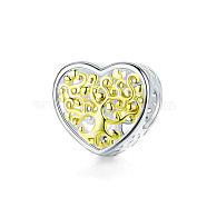 925 Sterling Silver Euorpean Beads, Carved 925, Large Hole Beads, Heart with Tree of Life, Real 18K Gold Plated & Platinum Plated, 11x12mm(STER-FF0013-04)