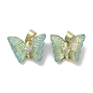 Real 18K Gold Plated Rack Plating Brass Micro Pave Cubic Zirconia Pendants, with Resin, Long-Lasting Plated, Cadmium Free & Lead Free, Butterfly, Pale Turquoise, 11.5x14.5x6mm, Hole: 2.6x5mm(KK-R161-06G-02)