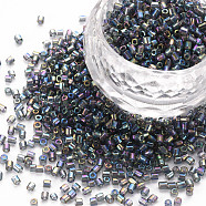 Glass Bugle Beads, Transparent Colours Rainbow, Slate Gray, 2.5~3x2mm, Hole: 0.9mm, about 15000pcs/pound(SEED-S032-10A-172)