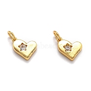Brass Micro Pave Cubic Zirconia Pendants, Long-Lasting Plated, Heart, Golden, 11x9x2.5mm, Hole: 3mm(ZIRC-O039-21G)