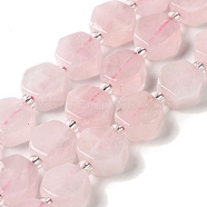 Natural Rose Quartz Beads Strands, Hexagon, with Seed Beads, 8.5~9x8.5~10x4~5mm, Hole: 1mm, about 37~38pcs/strand, 15.55''~15.75''(39.5~40cm)(G-P534-A05-02)