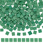 240Pcs 2-Hole Baking Paint Opaque Colours Glass Seed Beads, Rectangle, Green, 5x4.5~5.5x2~2.5mm, Hole: 0.5~0.8mm(SEED-SC0001-12F)