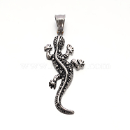 Chameleon Retro 304 Stainless Steel Big Pendants, Antique Silver, 51x21x4.5mm, Hole: 5.5x8.5mm(STAS-F011-09)