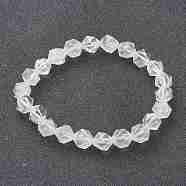 Natural Quartz Crystal Stretch Beaded Bracelets, Faceted Polygon, 2-1/8 inch(5.5cm), Bead: 8.5mm(BJEW-XCP0001-03)