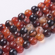 Natural Agate Beads Strands, Faceted, Dyed, Round, Saddle Brown, 8mm, Hole: 1mm, about 48pcs/strand, 15 inch(G-G580-8mm-26)