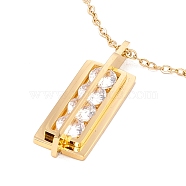 Clear Cubic Zirconia Beaded Rectangle Pendant with 304 Stainless Steel Cable Chains for Women, Golden, 17.9 inch(45.5cm)(NJEW-P262-08G)