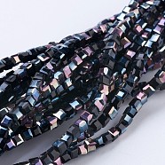 Electroplate Glass Beads Strands, Half Plated, Faceted, Cube, Black, 2~2.5x2~2.5x2~2.5mm, Hole: 0.5mm, about 195~200pcs/strand, 16.9~17.5 inch(43~44.5cm)(EGLA-F121-HP-A03)