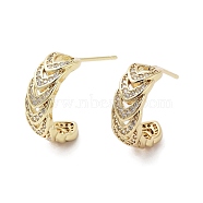 Rack Plating Brass Micro Pave Cubic Zirconia Stud Earring, Cadmium Free & Lead Free, Long-Lasting Plated, Real 18K Gold Plated, 18x7mm(EJEW-C081-36G)