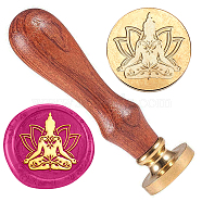 Retro Chakra Golden Tone Brass Sealing Wax Stamp Head, with Removable Wood Handle, for Envelopes Invitations, Gift Card, Flower, 83x22mm, Stamps: 25x14.5mm(AJEW-WH0208-818)