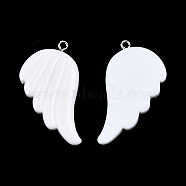 Opaque Resin Pendants, Wing Charms, with Platinum Plated Iron Loops, White, 41x30x4mm, Hole: 2mm(RESI-N033-01-A01A)