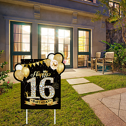Plastic Yard Signs Display Decorations, for Outdoor Garden Decoration, Rectangle with Word Happy Birthday, Black, 360x330x4mm(DIY-WH0248-011)
