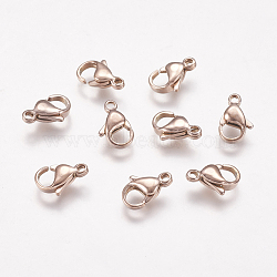 Ion Plating(IP) 304 Stainless Steel Lobster Claw Clasps, Parrot Trigger Clasps, Rose Gold, 11x7x3.5mm(STAS-P185-11-RG)